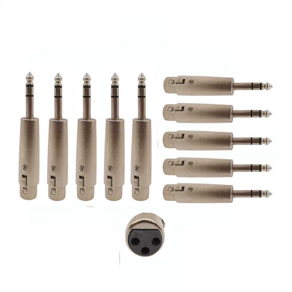 10Pcs 6.35mm Stereo Male Plug Jack Microphone Adapter To 3Pin XLR Female Socket Connector For Video Audio Speaker Mic