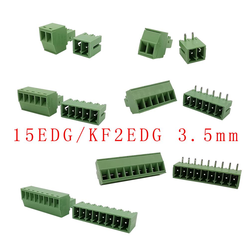 10Pairs 15EDG 3.5mm KF2EDG 3.5mm PCB Screw Terminal Block Connector Right Angle/Straight Needle Plug Pin Header Socket 2-12 Pin