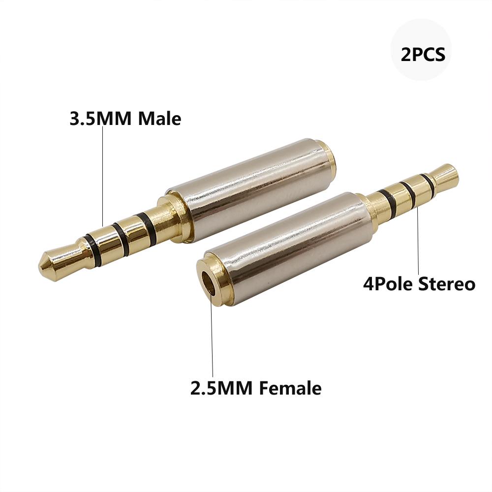 2PCS 3.5mm Male to 2.5mm Female 4 Pole Stereo Audio Connector Headphone Jack Plug TRRS Video Adapter Converter