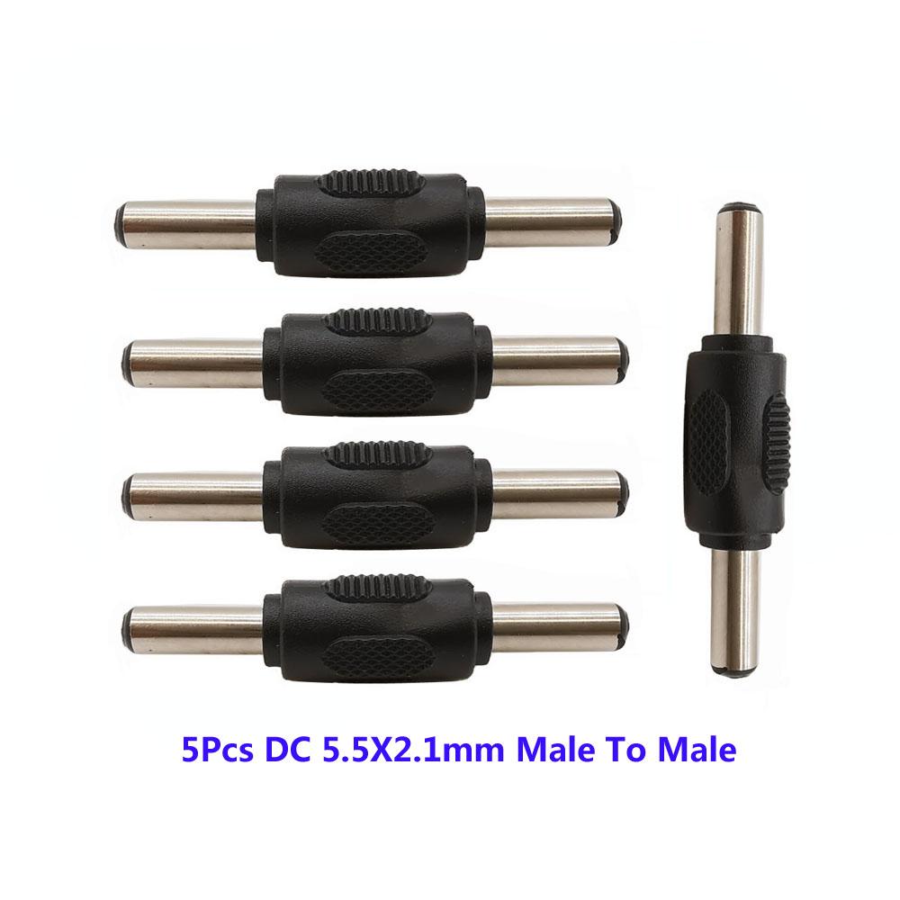 5Pcs DC 5.5*2.1MM Male to Male Power Plug Connector 5.5X2.1mm double Jack head Conversion Panel Mounting Adapter