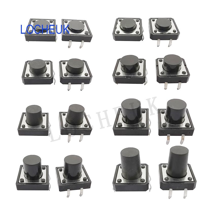 50PCS 12x12mm Panel PCB DIP 4 Pin Momentary Tactile Tact Mini Push Button Switch Self-reset Micro Switch 12*12*4.3-12MM