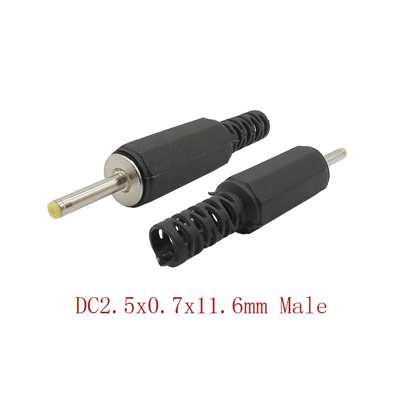 50Pcs 2.5*0.7mm Male Plug Connector 2.5x0.7X11.6mm DC Power male plugs adapter 180 degree straight plug connector Converter