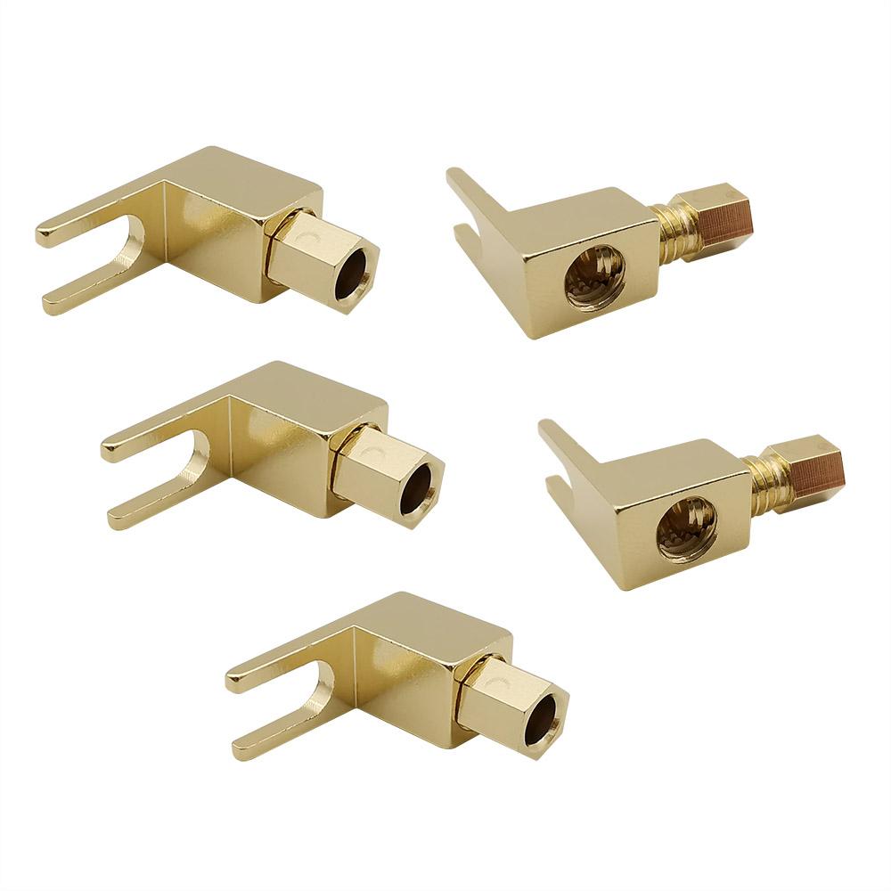 10Pcs Right Angle Speaker 4MM Banana Plug Jack 24K Gold Plated Screw Solderless Y Fork Wire Connector Wholesale