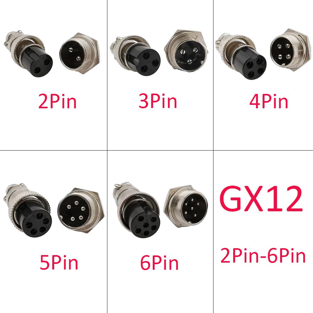 2Pair 2,3,4,5,6-Pin aviation plug 12mm chassis sockets connects Microphone Mic Plug GX12 connectors G*12 plug+socket connector