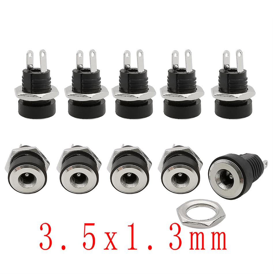 5Pcs DC Power Adapter DC Jack Connector DC022B 3.5x1.3mm Female Panel Mount Connector Plug Adapter 2 Pins 3.5*1.3mm DC-022B