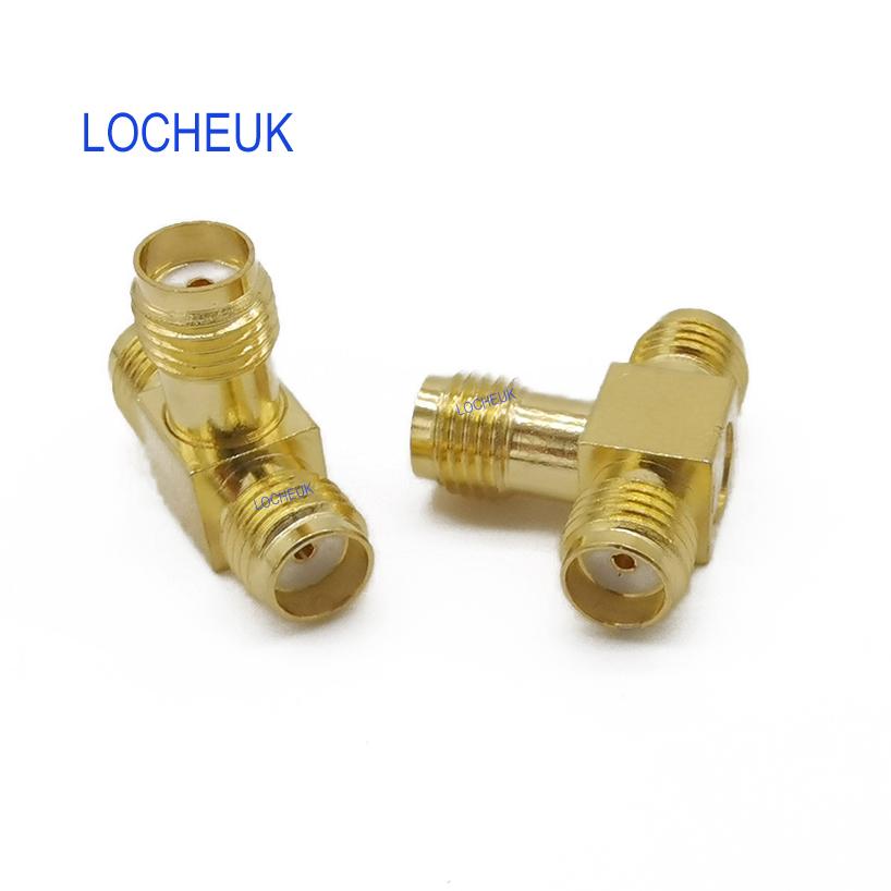 2Pcs SMA Female to Double SMA Female Triple T Type RF Coax Adapter Connector 3 way Splitter