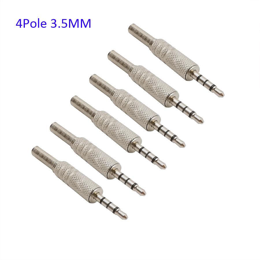 6Pcs 3.5mm Male Audio Connector 4 Pole Jack Plug Headphones Video AUX Code Soldering Coax Cable Adapter For Earphone