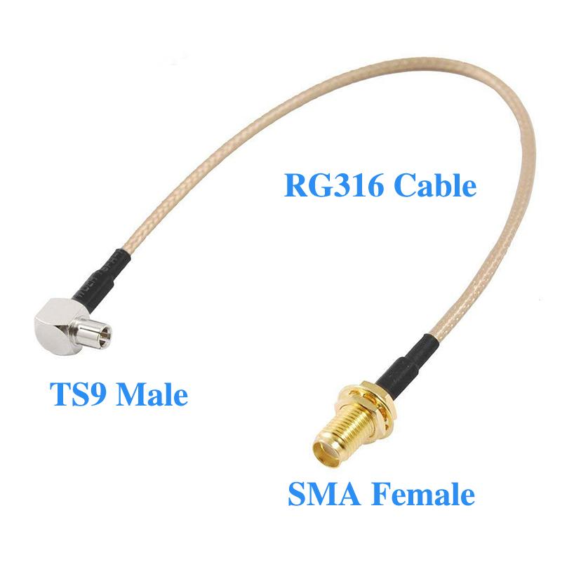 10Pcs RG316 50cm SMA Female Jack to TS9 Male Plug Right angle Connector Pigtail Extension Cable