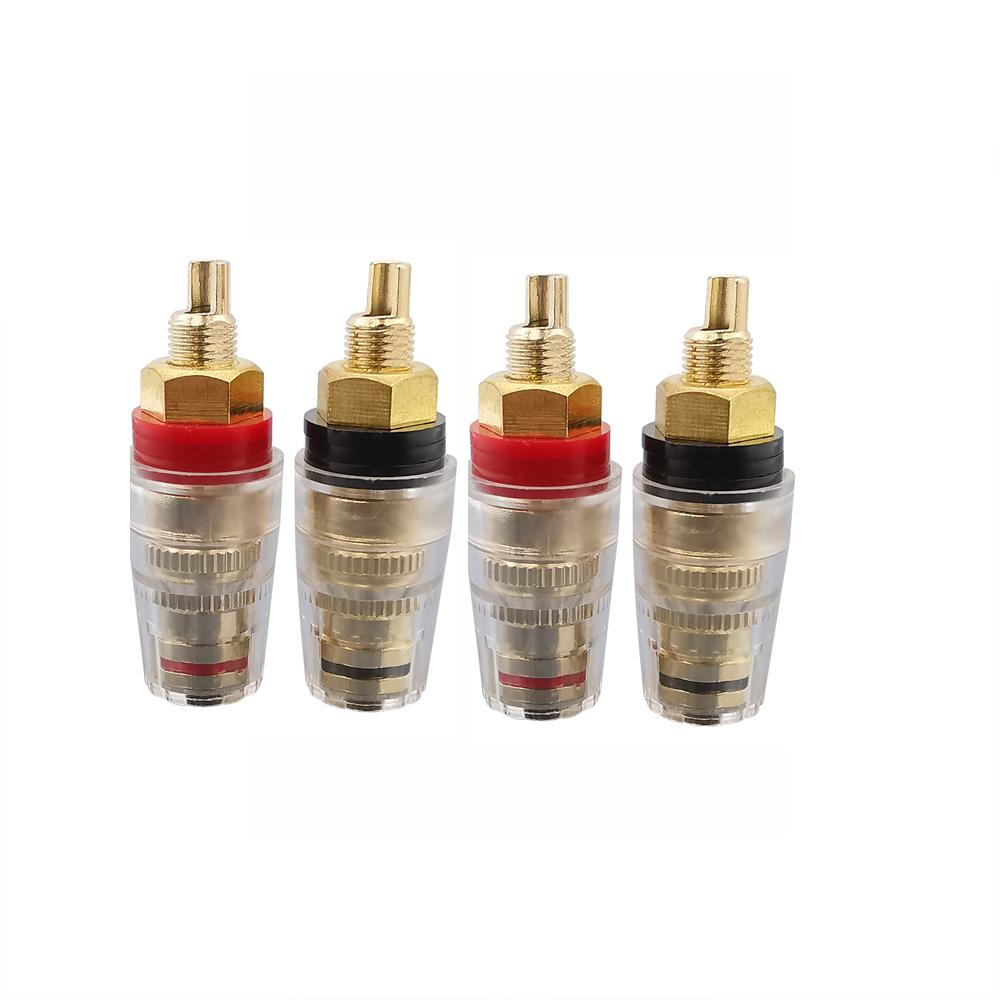 4Pcs 4mm Binding Post Banana Plug Terminal Connector Brass Gold Plated Adaper for Speaker Amplifier Red & Black