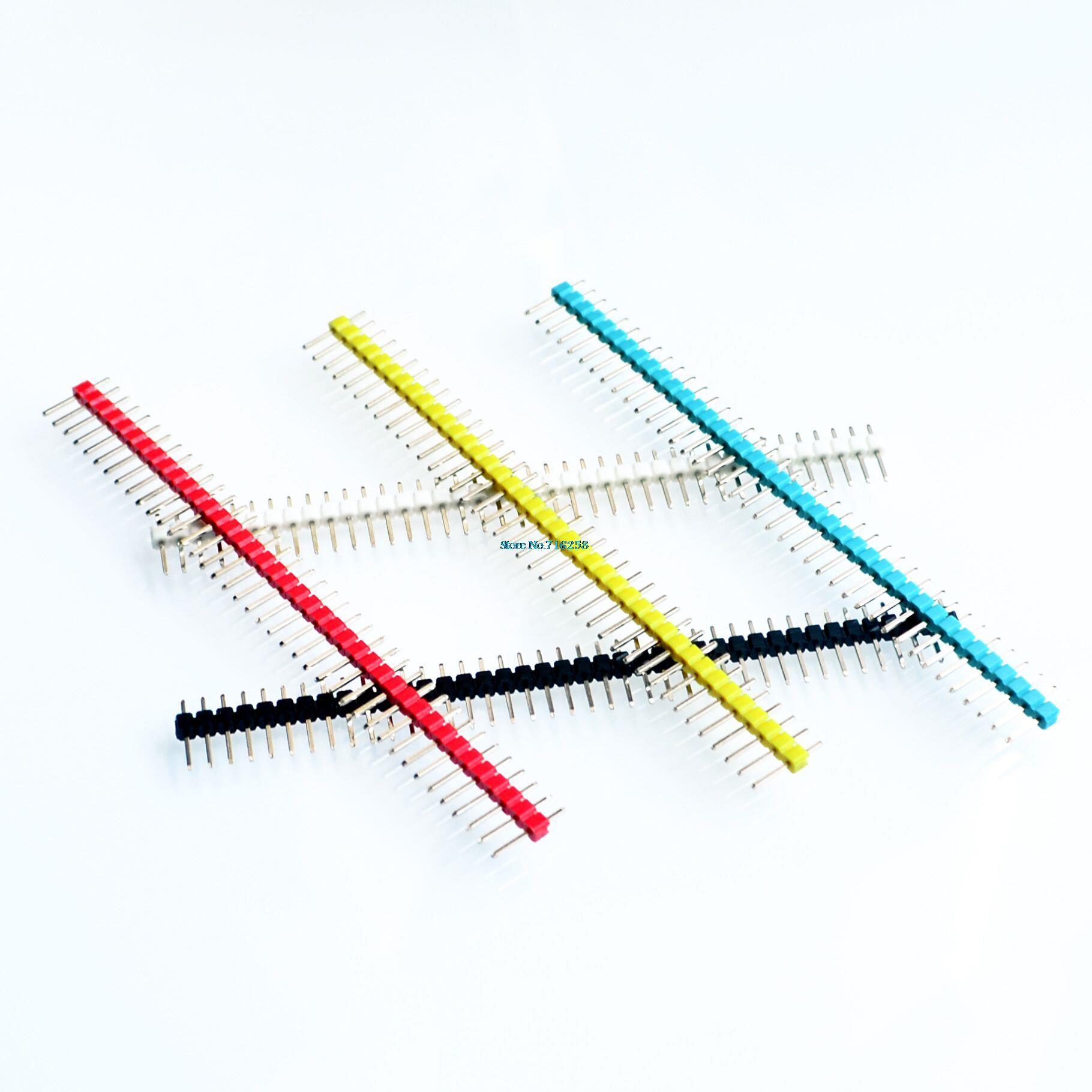 50pcs/lot 2.54mm Black + White + Red + Yellow + Blue Single Row Male 1X40 Pin Header Strip Gold-plated ROHS